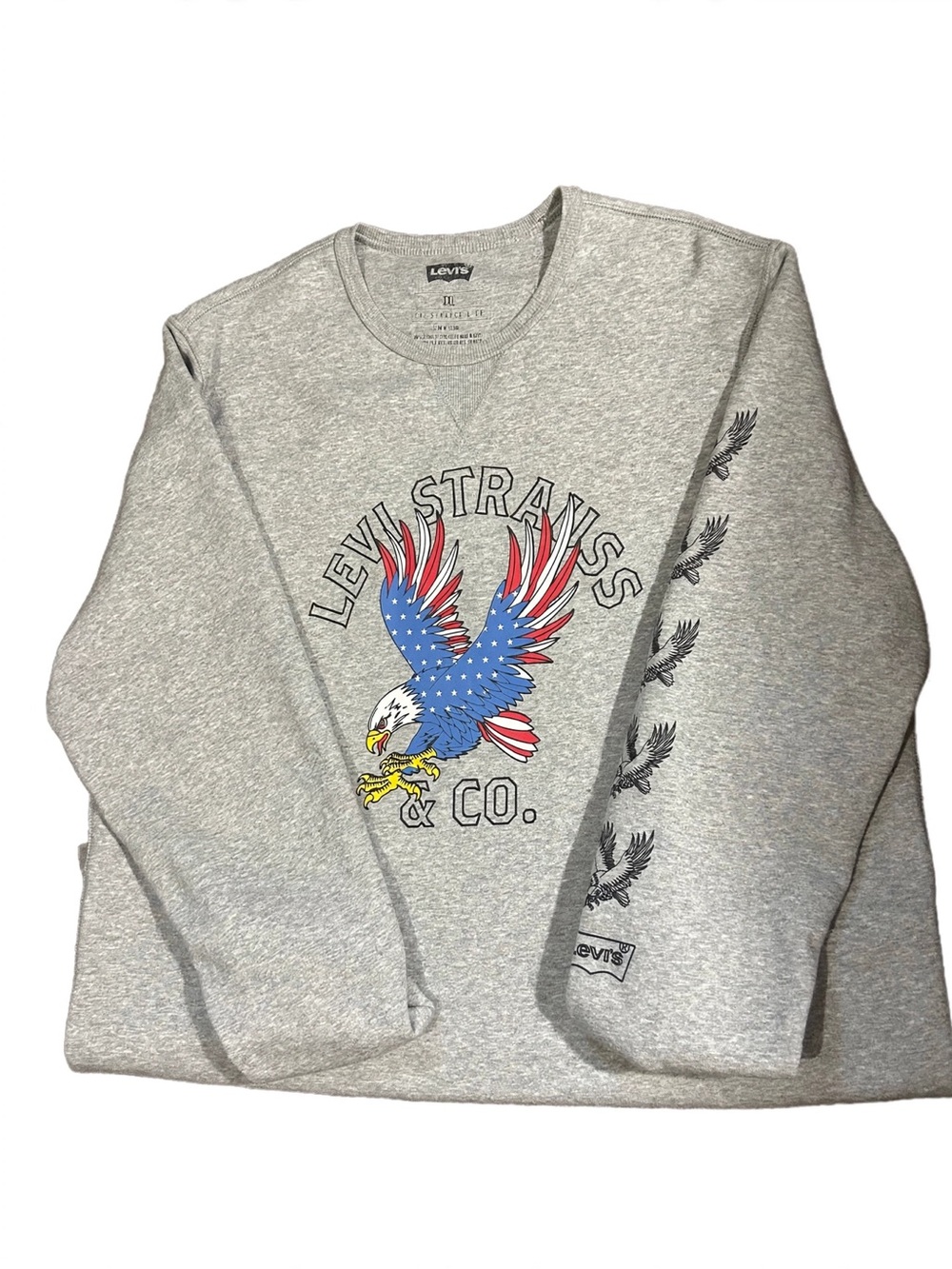 Levi's Grey Crewneck Sweatshirt with Patriotic Eagle Graphic